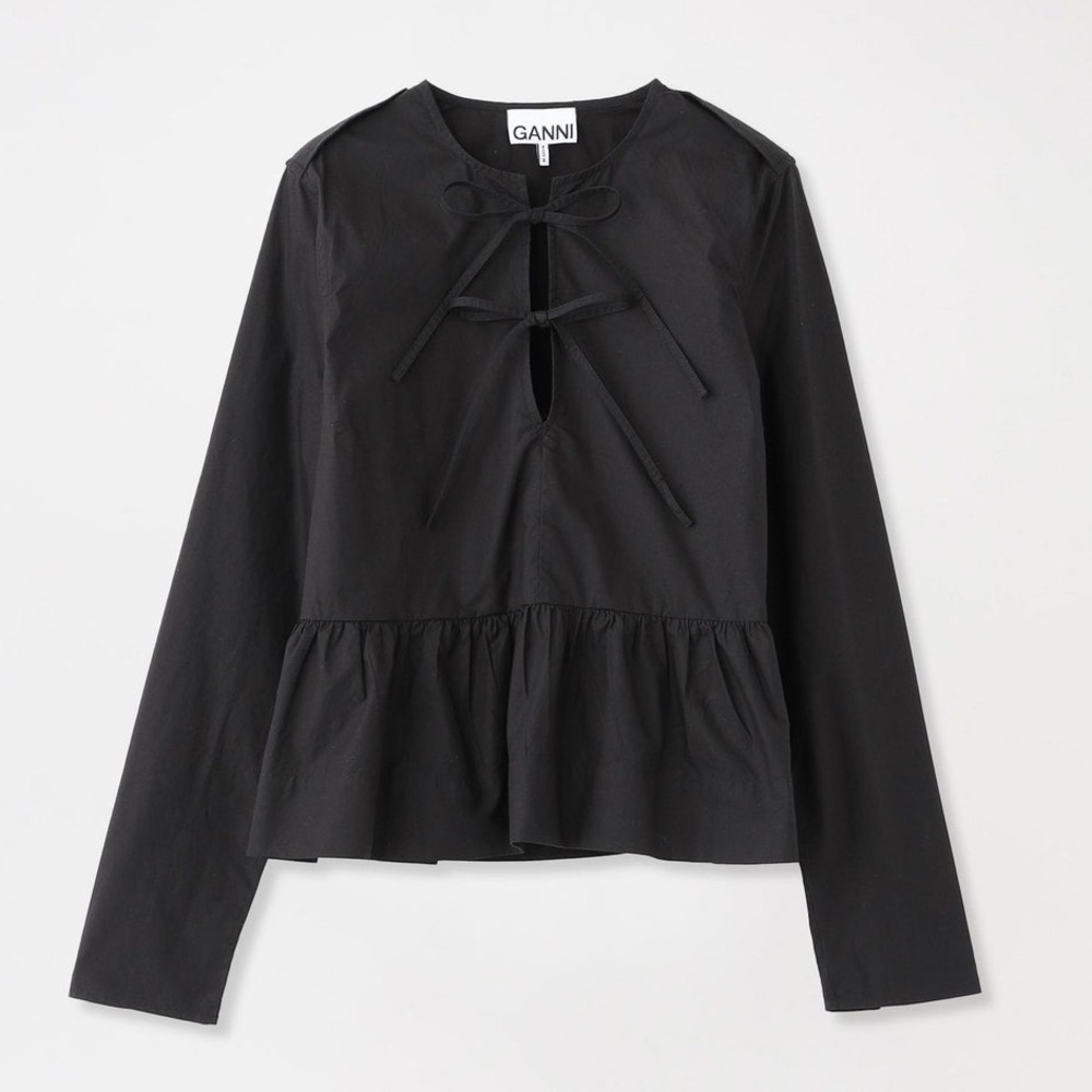 Nwt Ganni Cotton Poplin Tie String Peplum Blouse Top - Sz 34 (Xs)